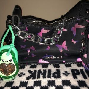 Madden NYC Black Bag with Pink+ Purple Butterfly Print